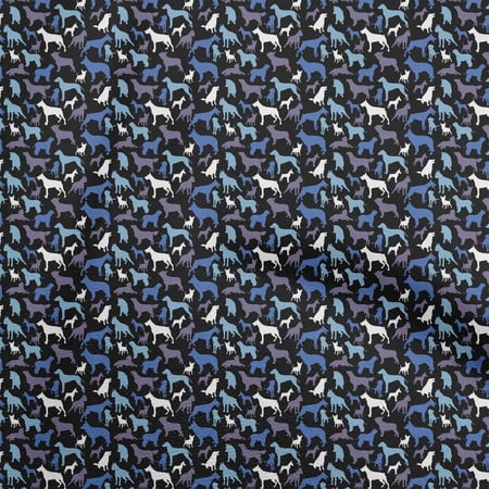 oneOone Georgette Viscose Blue Fabric Floral & Puppies Fabric For Sewing Printed Craft Fabric By The Yard 42 Inch Wide