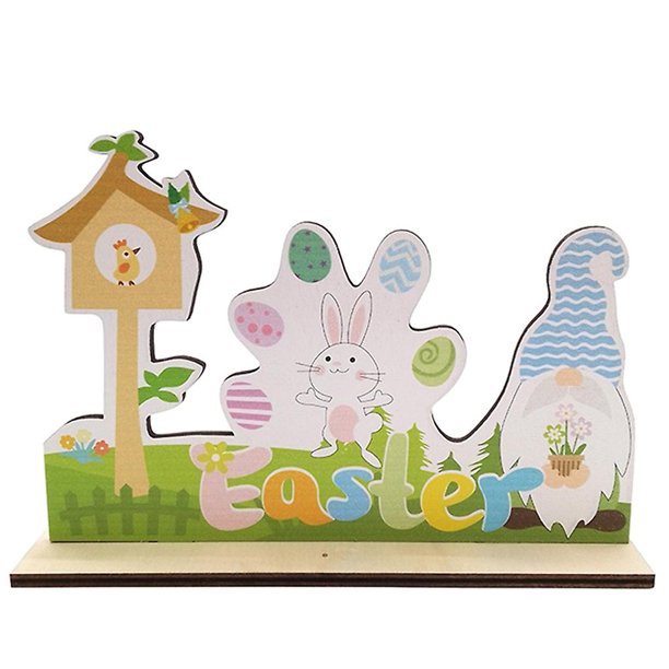 Style 7 Adorno de madera de Pascua, huevo de conejito colorido, artesanía, decoración del hogar