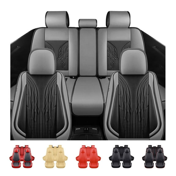 For Chevrolet Impala Car Seat Cover 5 Seats, Deluxe PU Leather 5 Seats Auto Front Rear Cushion Protector Full Set for Sonic, Tracker, Cobalt, Cruze Black Gray
