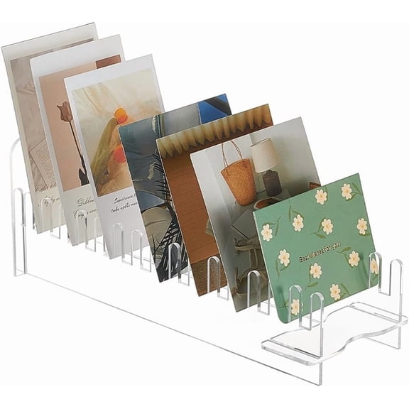 15-Slot Christmas Greeting Card Display Stand Portable Sticker Display Stand Clear Acrylic Postcard Organizer Card Display Rack Holder for Greeting Card Display Retail Counter Tabletop for DIY