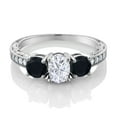 thumbnail image 2 of Gem Stone King 925 Sterling Silver Black Onyx Ring Set with Moissanite (1.97 Cttw) (Size 7), 2 of 4