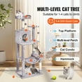 thumbnail image 2 of KFFKFF Indoor Cat Climbing Frame, 56.2" Multi-Level Cat Playhouse Cat Tree with Cozy Condo, Durable Sisal Posts for Scratching, Hammock, Elevated Lookout, Play Platforms, Play Ball (Light Grey), 2 of 9