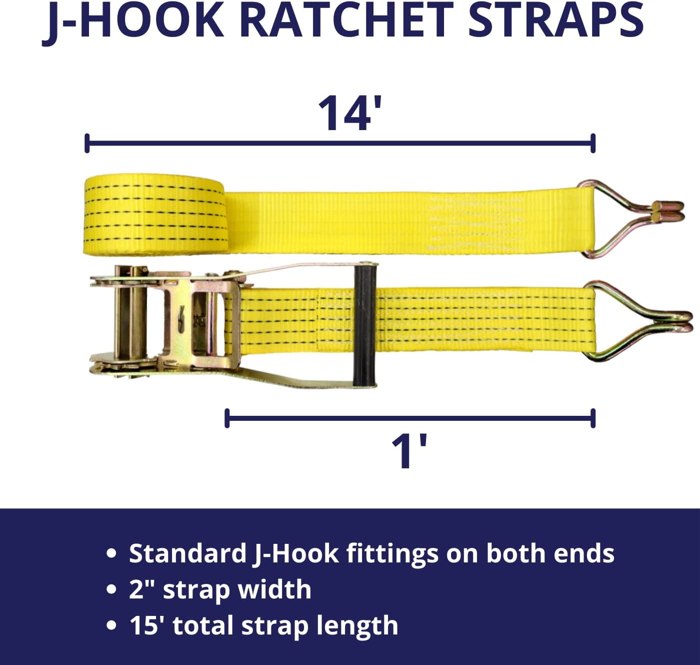 4 Pack Ratchet Straps 2"x15' 5000 Lbs Break Strength J Hook