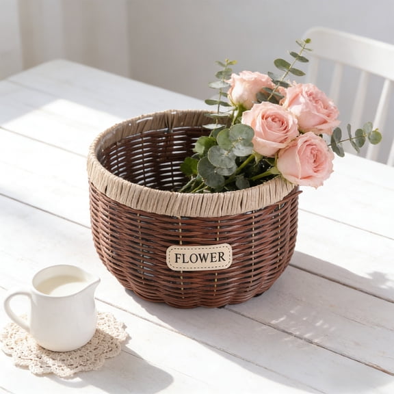 Hand Woven Rattan Planter Basket, Orchid Pot, Rustic Decorative Flower Pot For Home And Garden, Plastic Handmade Tabletop Centerpiece
