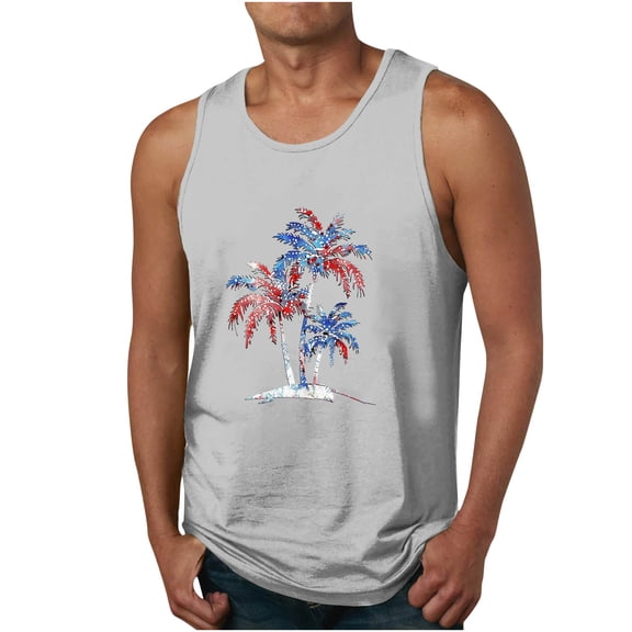 Jessboyy Mens Summer Holiday Tank Tops 4th of July Patriotic Tank Tops Workout Muscle Shirts Independence Day USA Sleeveless Tshirts Gray,M