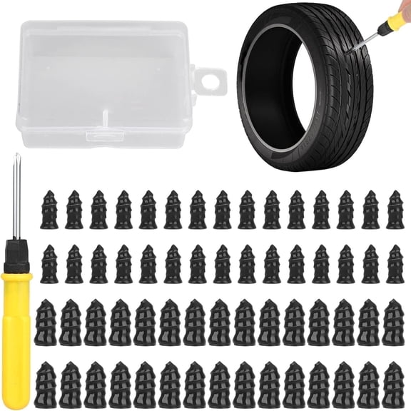 RUseeN 60PCS Tire Repair Rubber Nail, Spiral Rubber Nails Vacuum Tire Repair Kits, Tire Screw Plug Fast Tool Self Service Tire Repair Nail for car, Motorcycle, Truck, Tractor Tire Puncture Repair