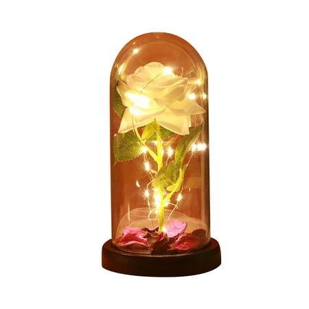 

Valentine Gift Simulation Rose Flower Glass Cover LED Home Decoration Eternal Flower Acrylic Cover Gift Rose Ornaments With LED Flowers Nightlight