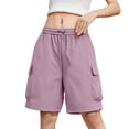 thumbnail image 5 of Womens Stretchy Cargo Shorts with Pockets Drawstring Elastic Waist Casual Summer Outdoor Bermuda Shorts 3XL, 5 of 7