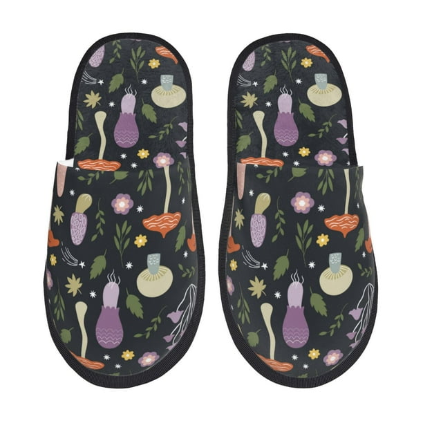 Fotbe Mushrooms Pantuflas Peludas para Mujer con Estampado, Zapatillas de Peluche, Zapatos de Invierno para Casa, Uso Interior y Exterior-Large