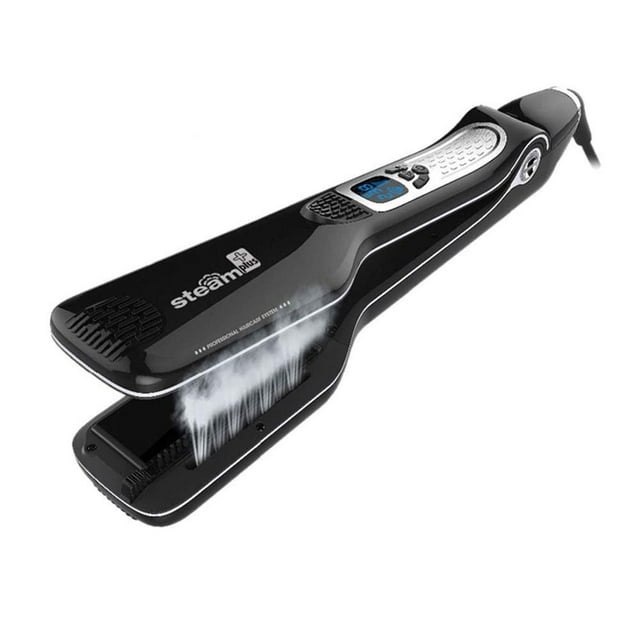 Salon Steam Hair Straightener Professional Nano Titanium Ceramic Steam Flat Iron with Removable Comb+Digital LCD+5 Level Adjustable Temperature+Auto Temperature Lock, Black