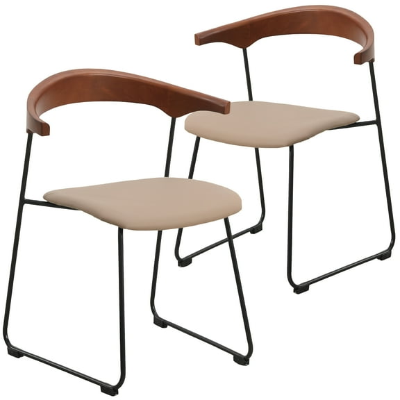 LeisureMod Dining Chair Upholstered Leather with Beech Back and Iron Legs for Modern Home, Kitchen, Living Room Lyra Collection Set of 2 (Dark Wood/Taupe)