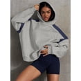 thumbnail image 2 of Silver Basic Unisex Trendy Color Blocked Baseball Jersey Long Sleeved Hooded Sweatshirt For Women Outside L,LightGrey-1, 2 of 2