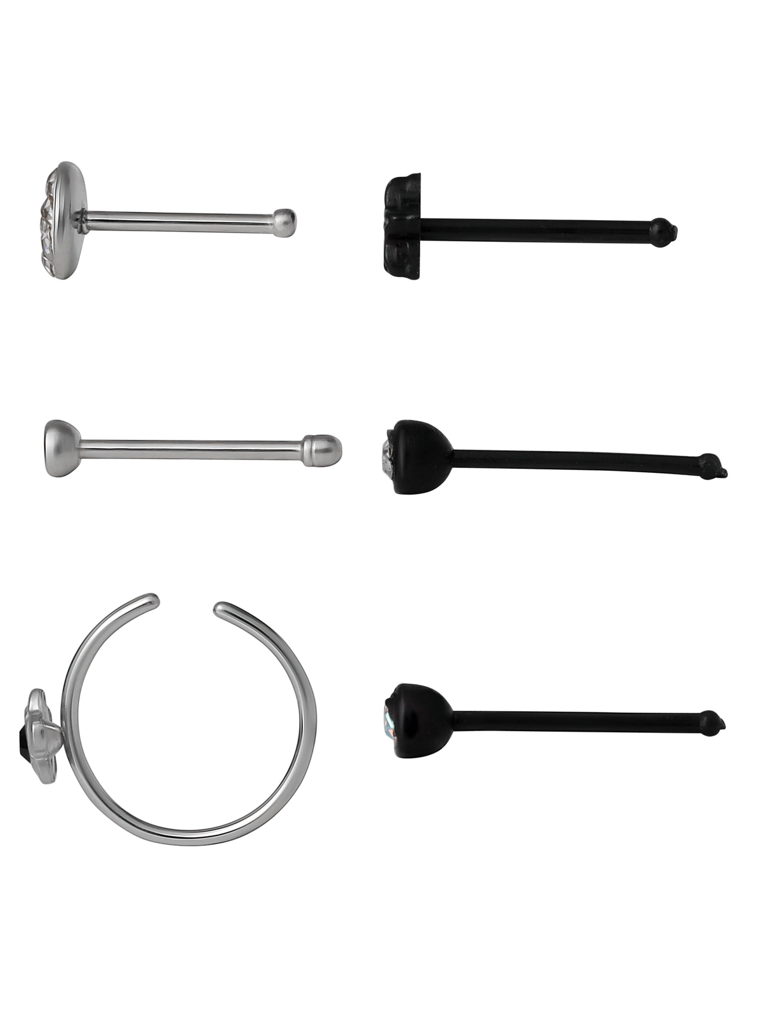Body Jewelry Women's Jewelry 22G Stainless Steel Multi Color Hoop and Stud Nose Rings, 6 Pack