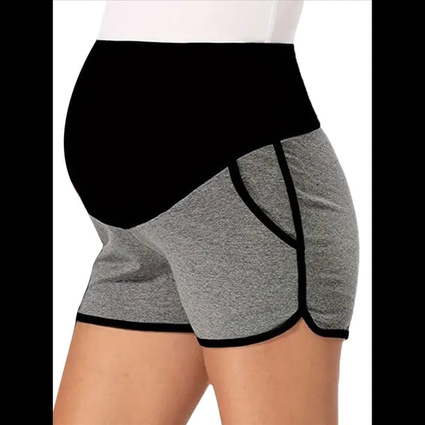 Pantalones Cortos de Maternidad para Mujer, con Bolsillos, para Dormir, Correr, Hacer Ejercicio y Estar en Casa Gris L