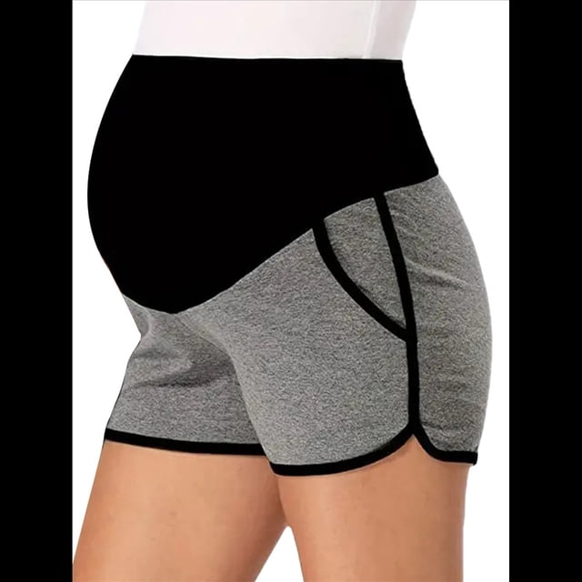Pantalones Cortos de Maternidad para Mujer, con Bolsillos, para Dormir, Correr, Hacer Ejercicio y Estar en Casa Gris L