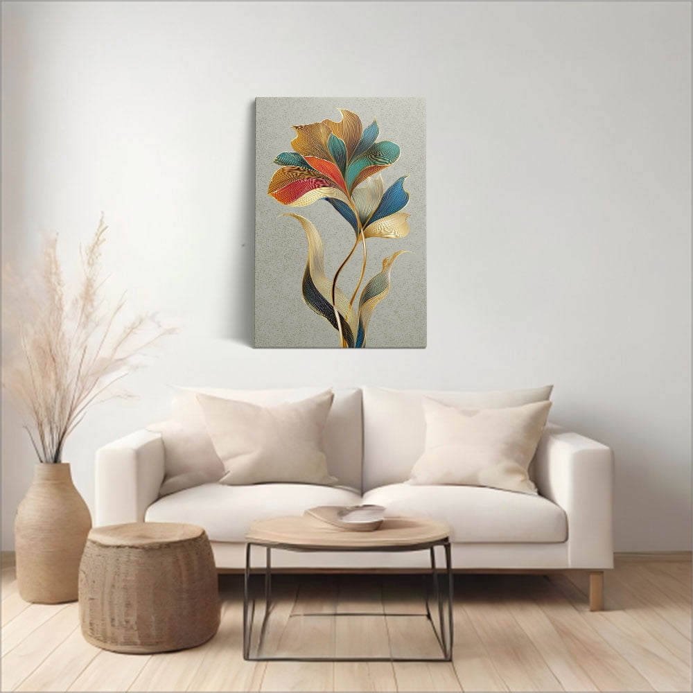 1pc Modern Artistic Floral Canvas Painting with Gold - Accented Leaves, framed Decor room hanging Wall Picture Decor for Home Gifts, living room, bathroom, bedroom, kitchen wall art decor canvas wall