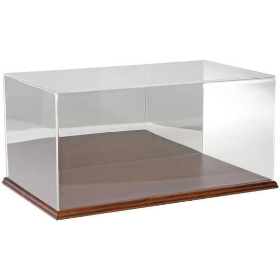 Plymor Clear Acrylic Display Case with Hardwood Base (Mirror Back), 20" W x 12" D x 9" H