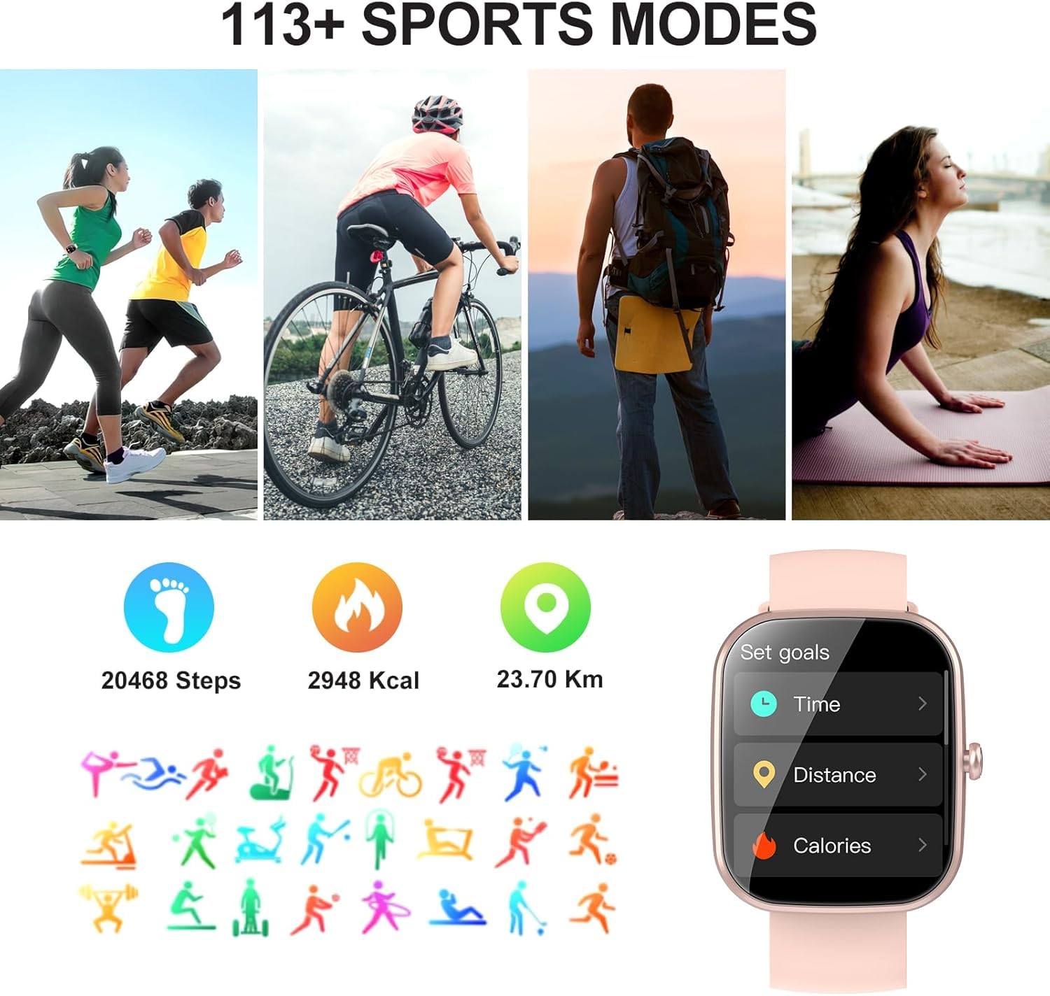WeurGhy Smart Watch for Women Men, Fitness Tracker, 110+ Sports Modes, Bluetooth Call and Music Control, 1.91" HD Touchsreen, IP68 Waterproof, Rose Gold