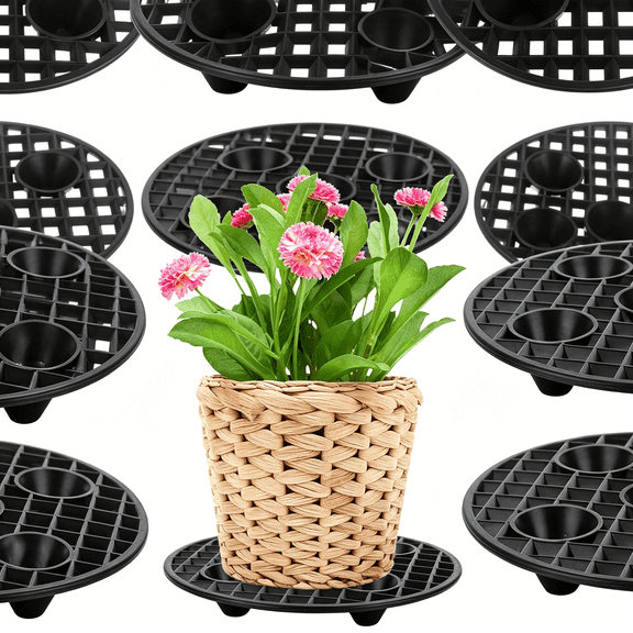 ACDANC 6 Pcs Plant Pot Elevator,Heavy Duty Plant Stand,Black Round Flower Pot Holder,Plastic Plant Risers for Indoor Outdoor Garden Deck Floor Protector (6 Pieces(20 Cm / 8 Inch))