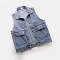 thumbnail image 4 of MPWEGNP Women's Distressed Cropped Denim Vest Button Down Casual Loose Sleeveless Washed Jean Jacket Light Blue XXL, 4 of 4