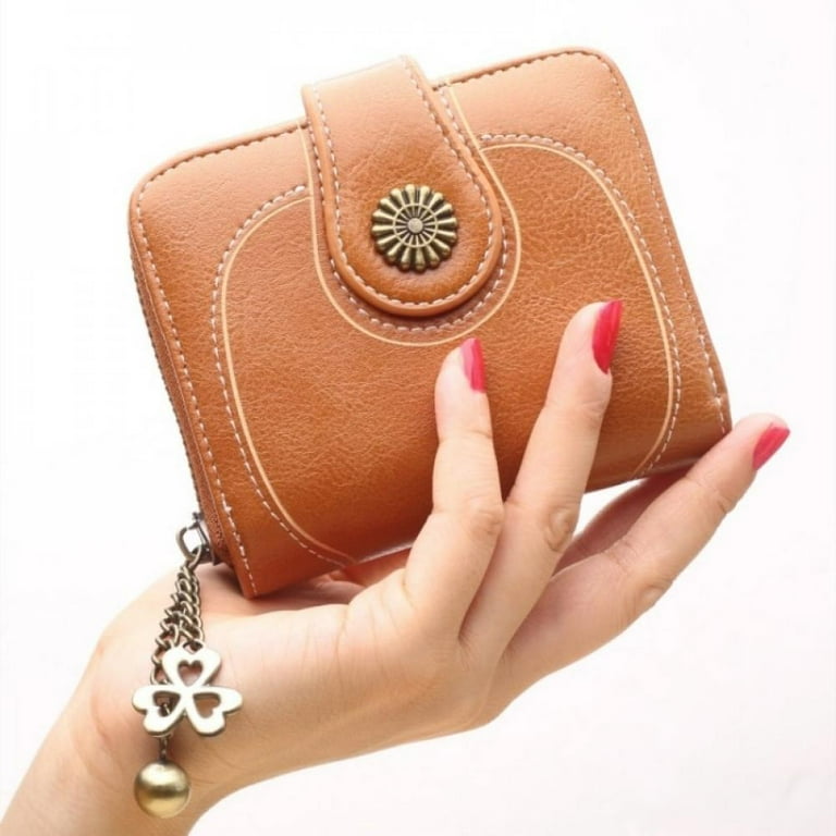 Women Leather Coin Purse Small Change Pouch Wallet ID Card Bank Card Cash Storage Bag with Zipper Pendant Ideal Gift for Friend