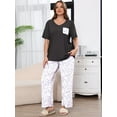 thumbnail image 6 of SHOWMALL Women's Plus Size Loungewear Set Blue Lilac Rose 2X 2 Piece Pajama Set Sleepwear for Spring Summer Fall, Short Sleeve Top and Printed Long Pants with Side Pockets, 6 of 7