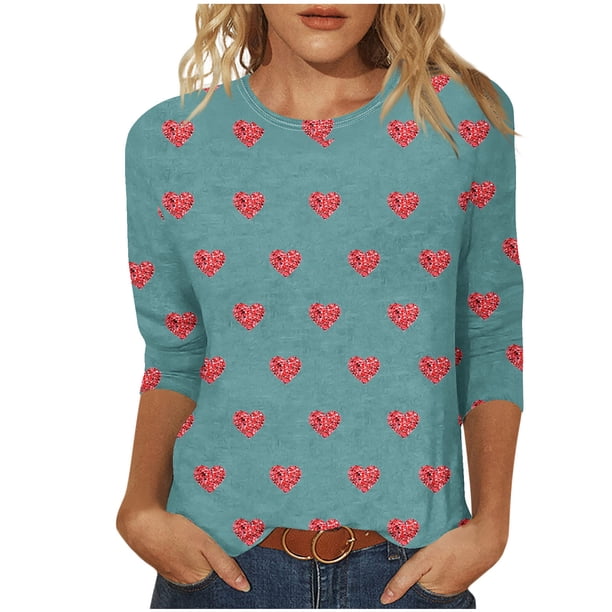 Camisetas Casuales de las Mujeres 3/4 Manga Cuello Redondo Impreso Blusa Imitación Estante Tela, Camiseta de Moda Superior para el Hogar Diario Y Desgaste Casual Todo el Año