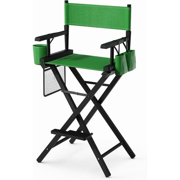 OmySalon Director's Chair 31" Height Folding Portable w/Storage Pouch & Footrest, Makeup Artist Chair for Salon, Events, Mobile, 250lb Capacity, Black Wood Frame & Olive Green Canvas Seat