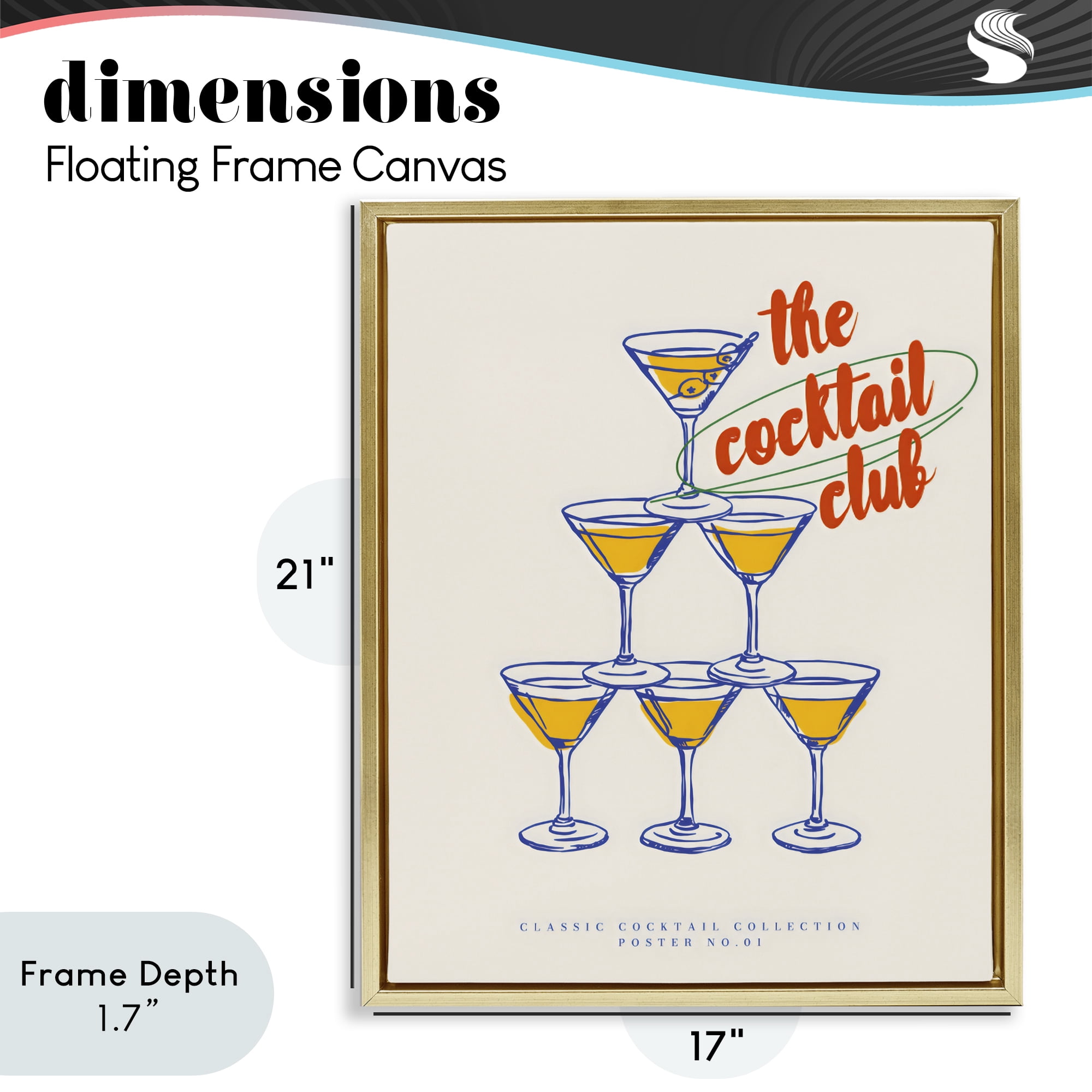 Stupell Industries Tower Toast Cocktail Club Gold Framed Floater Canvas Wall Art, design by The Prints Vibe