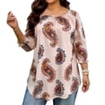 thumbnail image 2 of Craaazy Women's Plus Size Loose Fit Blouse, Printed 3/4 Sleeve Ruffle Tops, Comfy Casual Shirt for Spring & Summer Gifts, 2 of 8