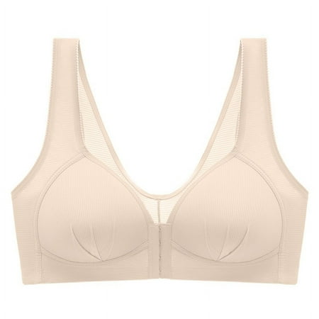 Ousvtion Women s Front Closure Bra Plus Size No Underwire Unpadded Bralettes Full Coverage T-Shirt Bras Hide Back Fat Brassiere for Older Clearance Deals  Beige 4X-Large