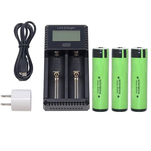 2-Slot Fast Battery Charger + 3-Pack 3.7 Volt Panasonic 18650 Lithium Ion Button Top Batteries (3400 mAh)