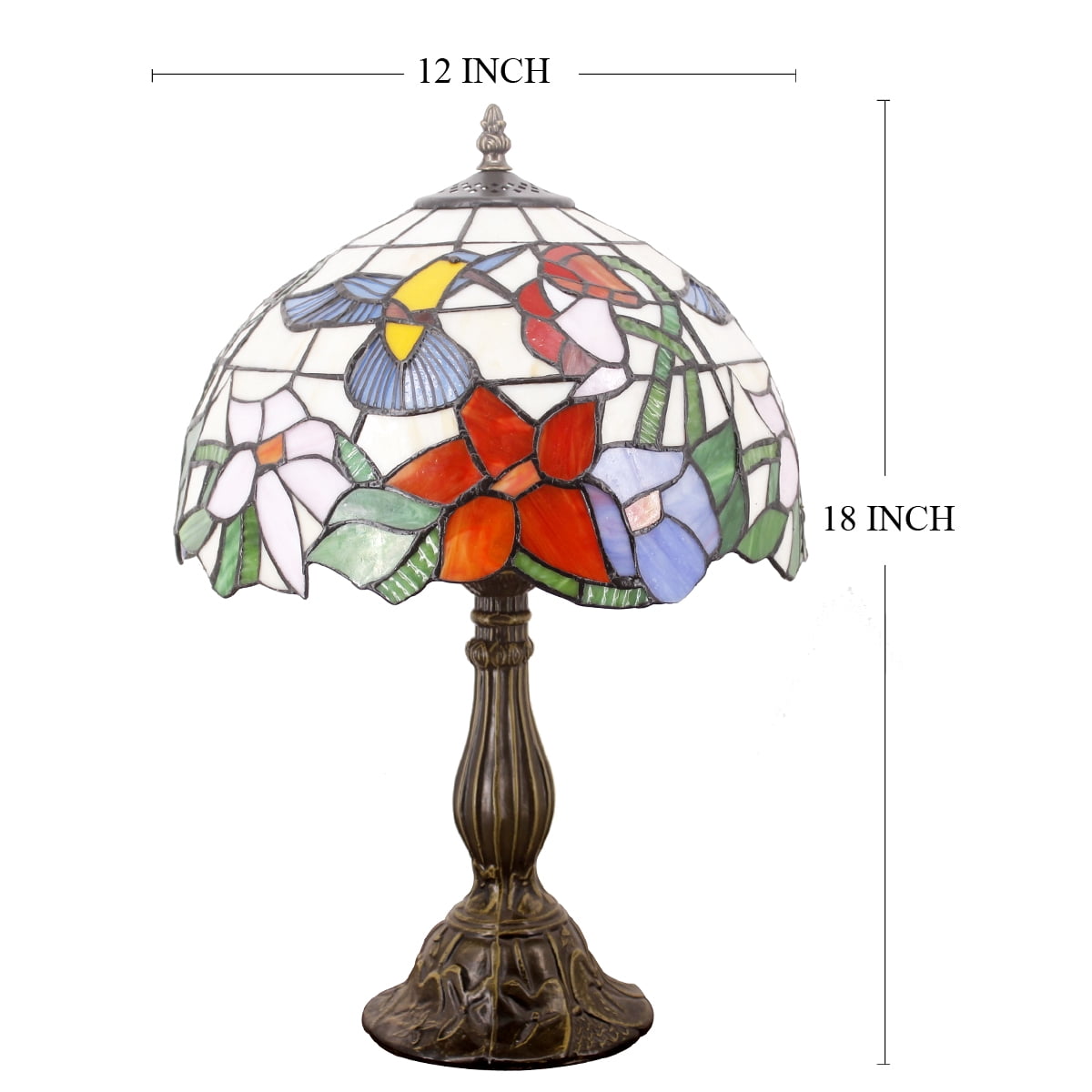 Tiffany Lamp W12H18 Inch Hummingbird Stained Glass Reading Table Bedside Desk Light S101 WERFACTORY Lamps Antique Art Craft Gift Parent Girlfriend Lover Kid Living Room Bedroom Study Coffee Bar Deco
