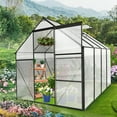 thumbnail image 2 of 8' x 6' Outdoor Greenhouse with Sliding Door, Walk-in Polycarbonate Garden Greenhouse with Adjustable Roof Vent and Rain Gutter for Plants in Winter, Greenhouse with Stable Metal Frame, D7185, 2 of 9