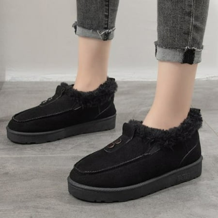 

NEGJ Ladies Winter Solid Color Flock Warm And Comfortable Low Top Flat Slip On Non Slip Snow Boots