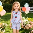thumbnail image 2 of Bobifish Toddler Girls Outfit Sets Cherry Print Sleeveless Plaid Ruffle Top + Shorts Warm Weather Children Girls Sets, 2 of 8