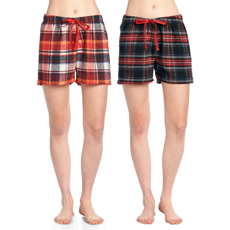 Women's 2 Pack Soft Flannel Plaid Pajama Lounge Boxer Shorts - Set