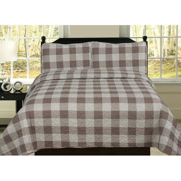 King Buffalo Check Plaid Stripe Checkered Quilt Bedding Set Tan