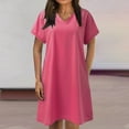 thumbnail image 5 of B91xZ Robes Décontractées pour Femmes 2024 Manches Courtes Col Rond Taille Haute à Volants Robe Trapèze Mini, Rose Vif L, 5 of 5