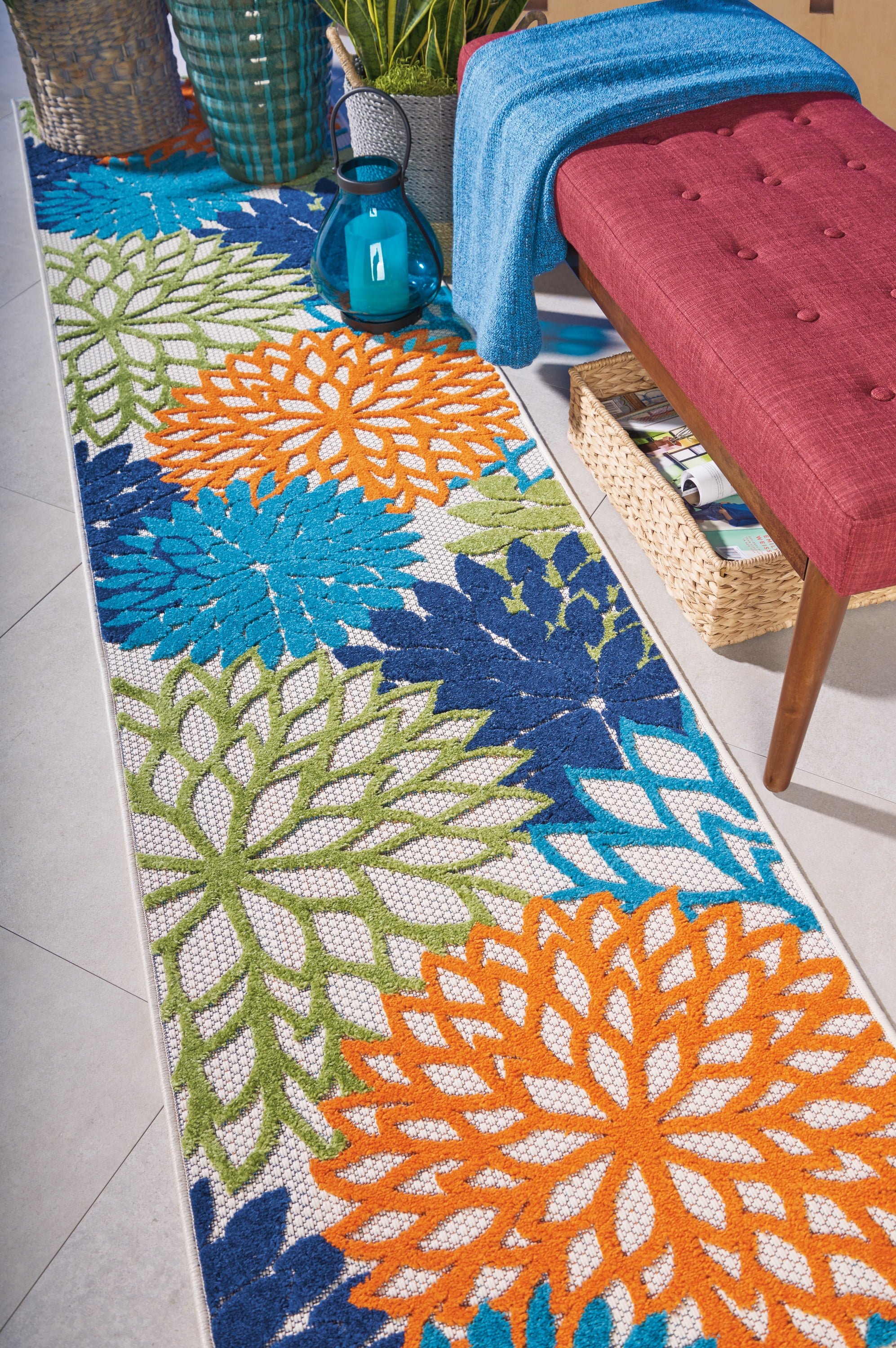 Nourison Tropical Oasis Indoor/Outdoor Modern Floral Multicolor 2'3" x 12' Area Rug, (12' Runner)