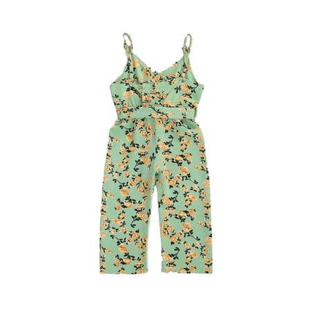 

Spring hue Baby Girls Summer Romper Floral Print V Neck High Waist Jumpsuit
