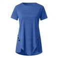 thumbnail image 4 of QLEICOM Plus Size Women Casual Baggy Short Sleeve Shirts Plain Longline Tunic Blouse Tops, Ladies Oversized Crew Neck Irregular Pullover Summer Soft Loose Basic Tshirts Blouses S-5XL, 4 of 5