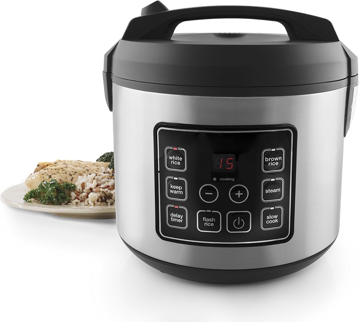 Housewares 20 Cup Cooked (10 cup uncooked) Digital Rice Cooker, Slow Cooker, Food Steamer, SS Exterior ,Black