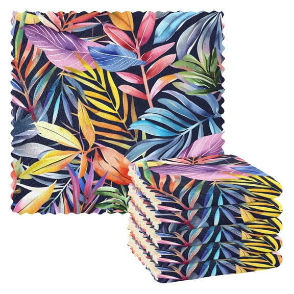 6 Packs Watercolor Tropical Leaves Kitchen Dish Towels Soft Absorbent Dish Cloths 11"x11"