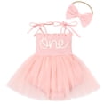 thumbnail image 3 of IBTOM CASTLE Newborn Baby Girl 1st Birthday Outfit Lace Tulle Bodysuit with Floral Headband Cake Smash Photo Props 12-18 Months Pink, 3 of 9