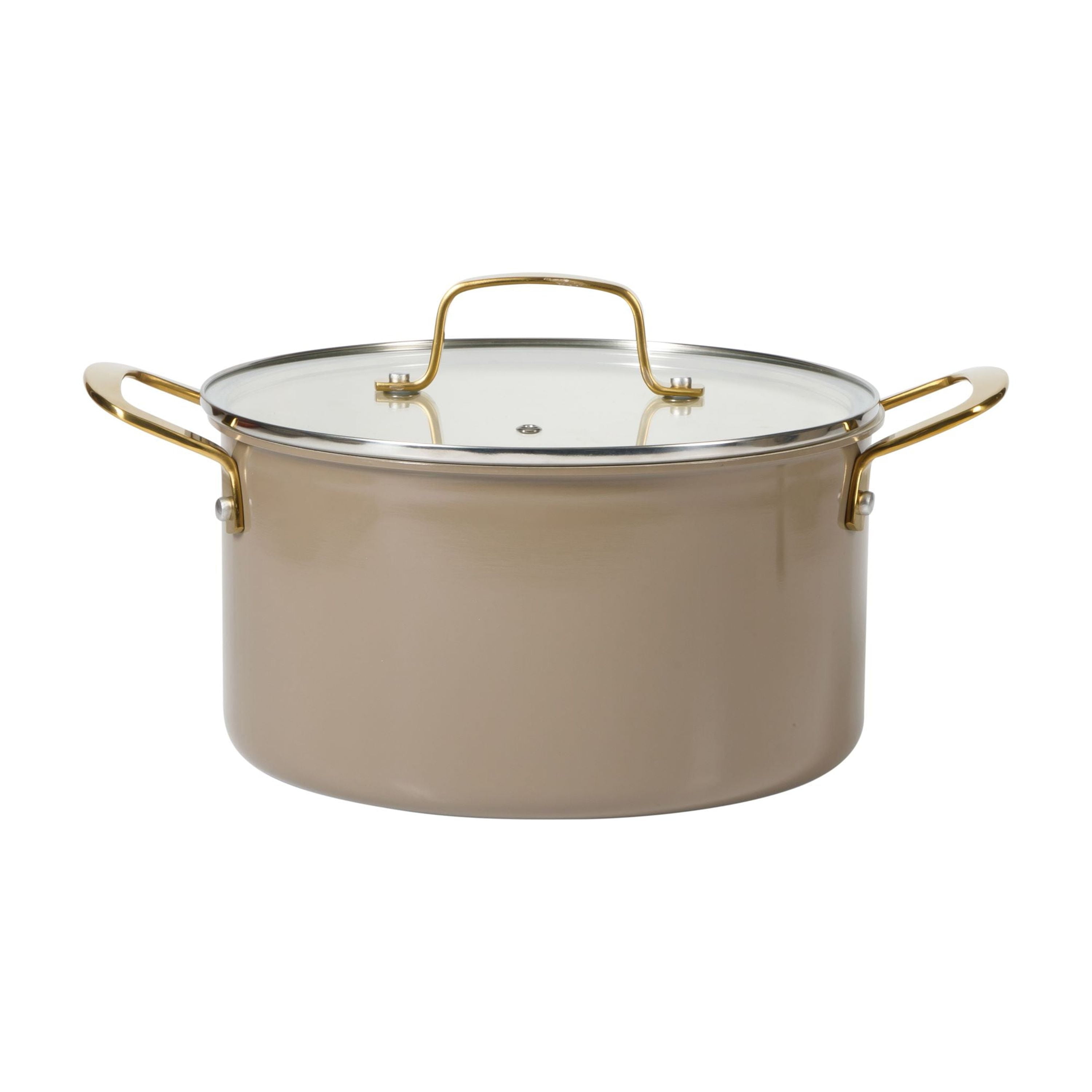 Martha Stewart 10-Piece Nonstick Pots and Pans Cookware Set with Gold Handles, Taupe