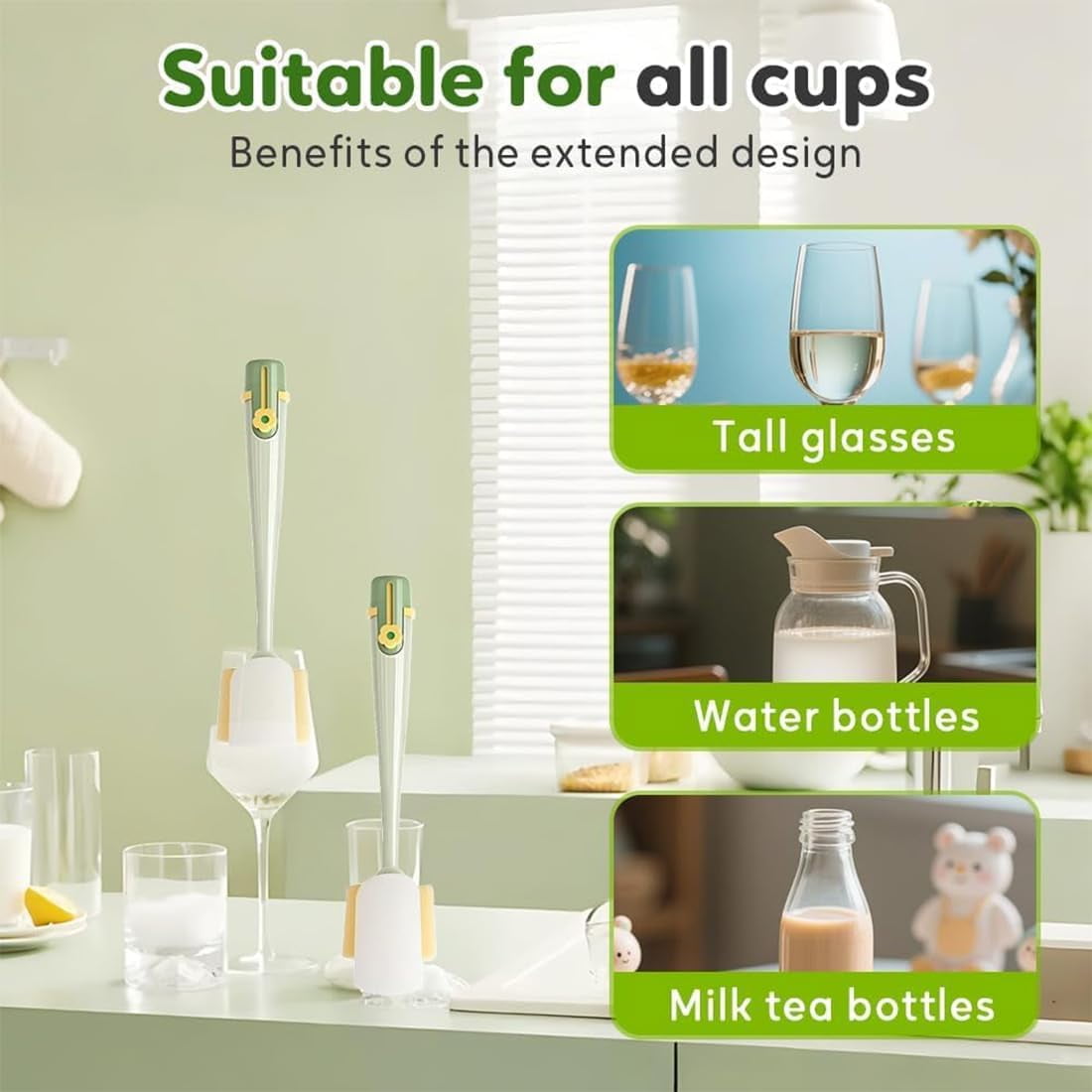 Multifunctional 5-in-1 Bottle Brush, Portable Long Handle Cleaning Brush Set for Travel Mugs, Cups, Lids and Straws, Durable Food-Grade Design for Daily Use