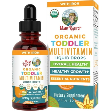 MaryRuth's Organic Toddler Multivitamin Liquid Drops with Iron Orange Vanilla Vegan, Non-GMO 2 fl oz / 60 ml Overall Wellness