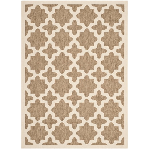 SAFAVIEH Courtyard Amanda Geometric Indoor/Outdoor Area Rug, 5'3" x 7'7", Brown/Bone