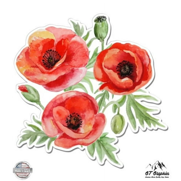 Poppies Watercolor - 3" Vinyl Sticker - For Car Laptop I-Pad Phone Helmet Hard Hat - Waterproof Decal